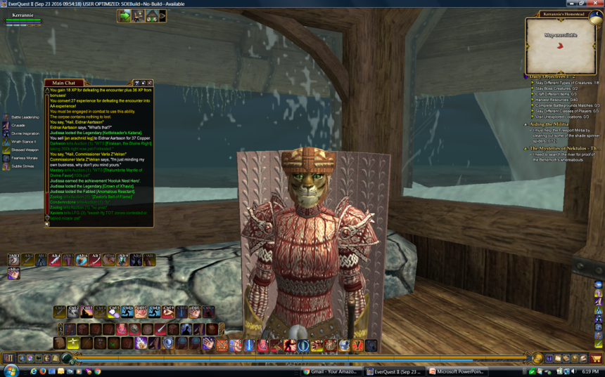 EverQuestII Paladin character is a human-like female puma in armor at home near Frostfang Sea